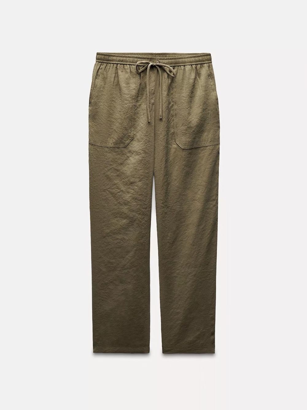 Zara Olive Straight-Leg Drawstring Pants